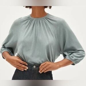 Everlane Light Sage Green Gathered Neck Blouse